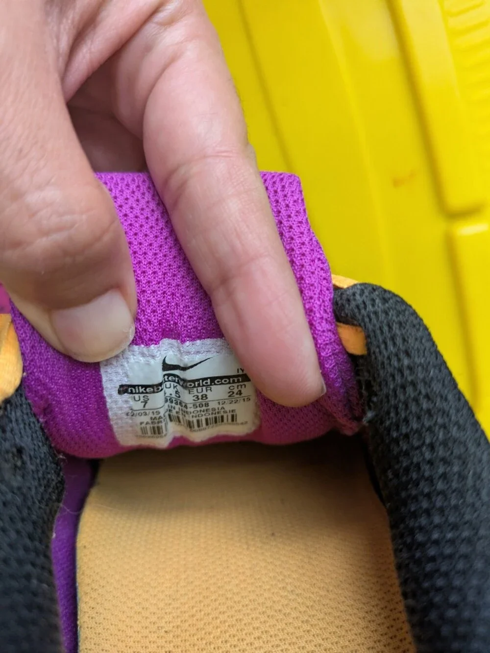 Nike Air Vapor Max purple and orange sneakers